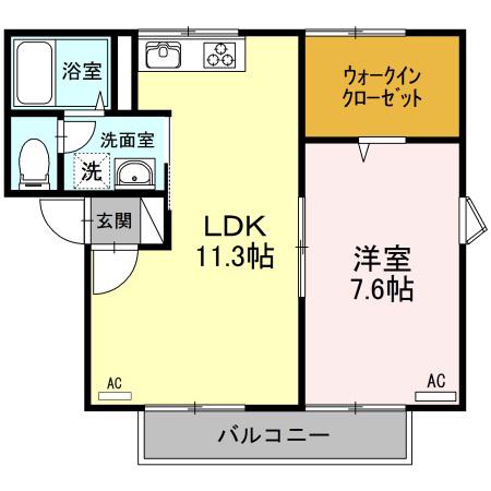ハイツ宏陽(1LDK/2階)の間取り写真