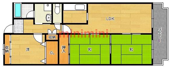 ルノン茨木(3LDK/4階)の間取り写真