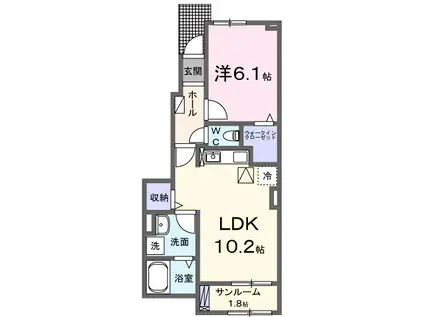 アイランドヒルズ右籾 II(1LDK/1階)の間取り写真