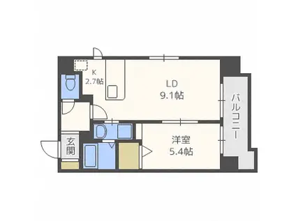 グランヴィア大通(1LDK/5階)の間取り写真