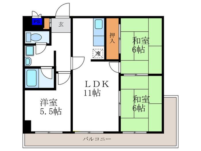 シルバーシャトー太秦(3LDK/2階)の間取り写真