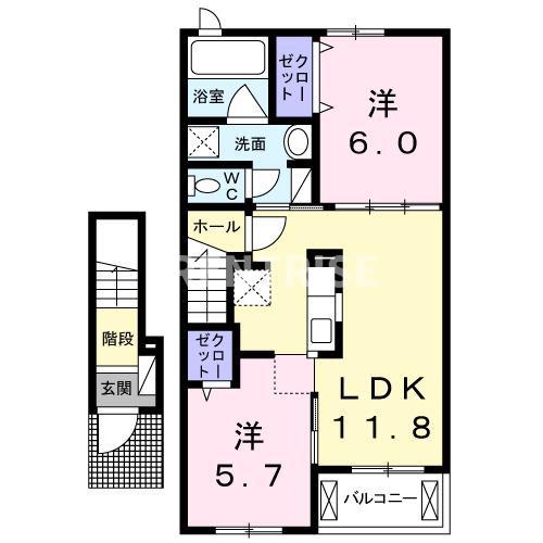 ひまわりIII(2LDK/2階)の間取り写真