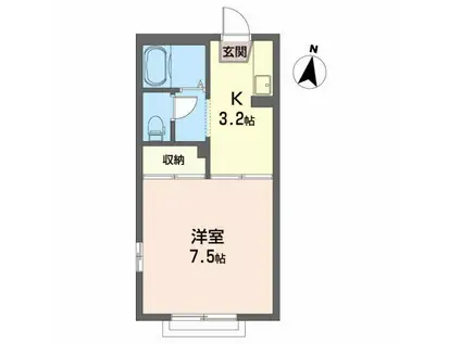 プレステージB(1K/2階)の間取り写真