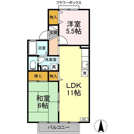 セジュールカワコ-(2LDK/2階)の間取り写真