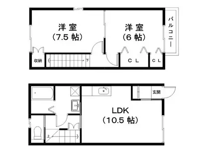 E-HOUSE西本郷町(2LDK/1階)の間取り写真