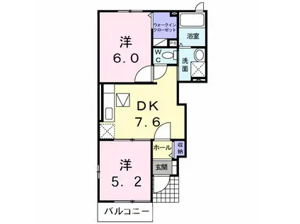 カサ・デ・ルーエ(2DK/1階)の間取り写真