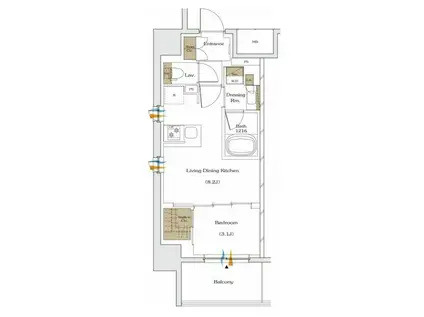 ザ・パークハビオ谷町六丁目テラス(1LDK/5階)の間取り写真
