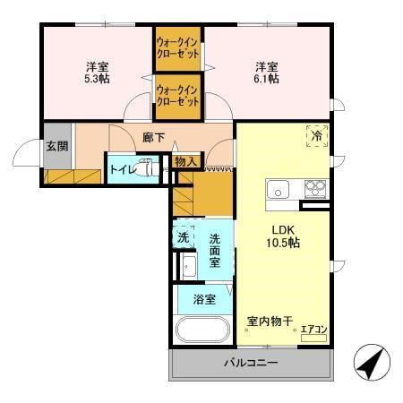 ベリーナ(2LDK/2階)の間取り写真