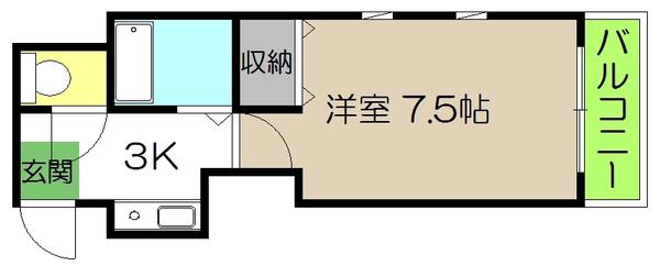 リヴィエラ上町II(1K/2階)の間取り写真