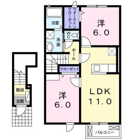 ル・リアンA(2LDK/2階)の間取り写真