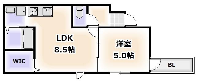 フジパレス遠里小野サウス(1LDK/2階)の間取り写真