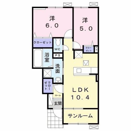 ラ・フェリーチェII(2LDK/1階)の間取り写真