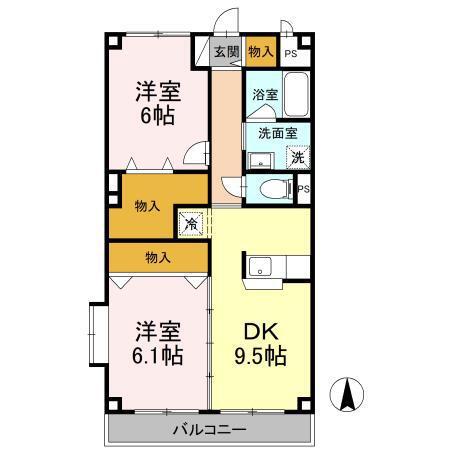ロイヤル西御座(2DK/2階)の間取り写真
