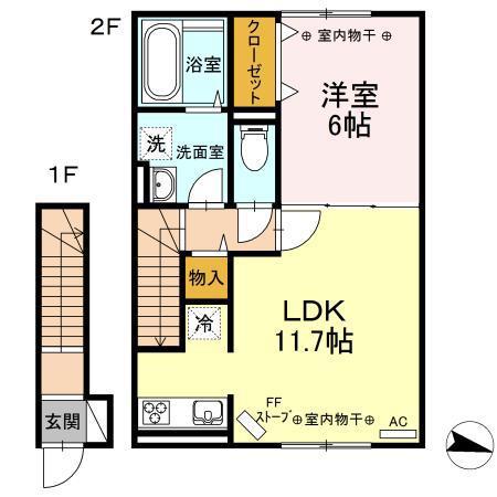 セジュールK&K(1LDK/2階)の間取り写真
