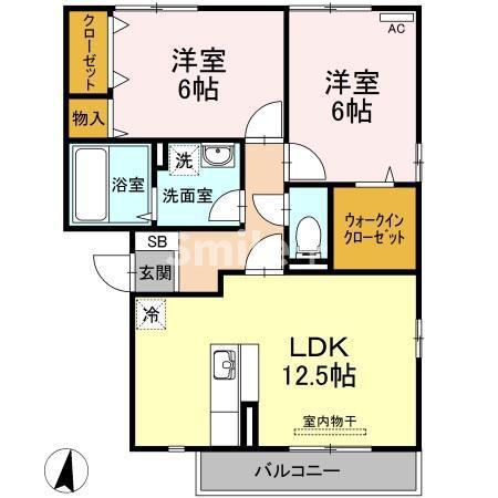 ベルデュール北長瀬 A棟(2LDK/1階)の間取り写真