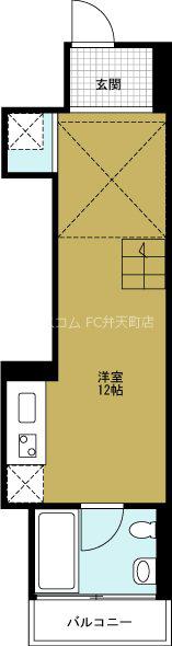 U RESIDENCE 弁天町 (ワンルーム/4階)の間取り写真