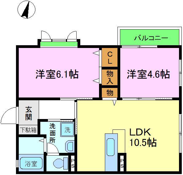 ハーモニー桂離宮(2LDK/2階)の間取り写真