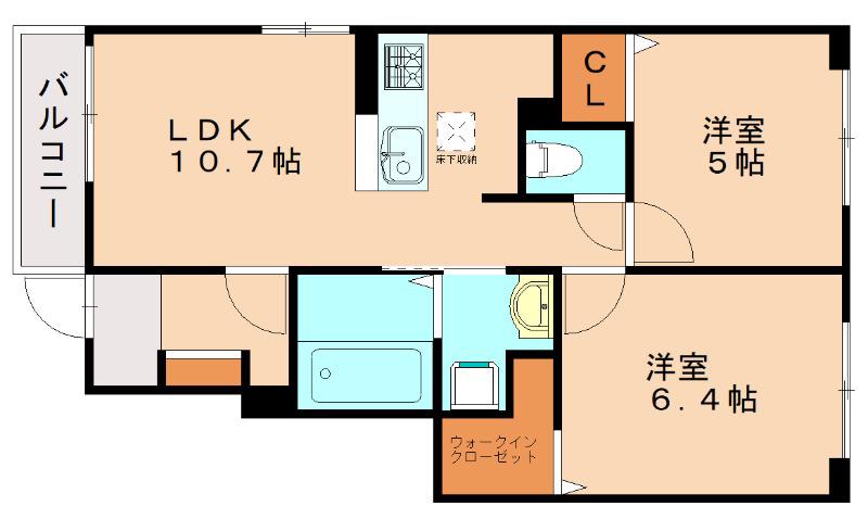 ヒルズ津屋崎II(2LDK/1階)の間取り写真