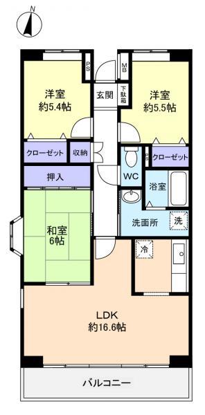 カーサグランデ緑が丘(3LDK/4階)の間取り写真