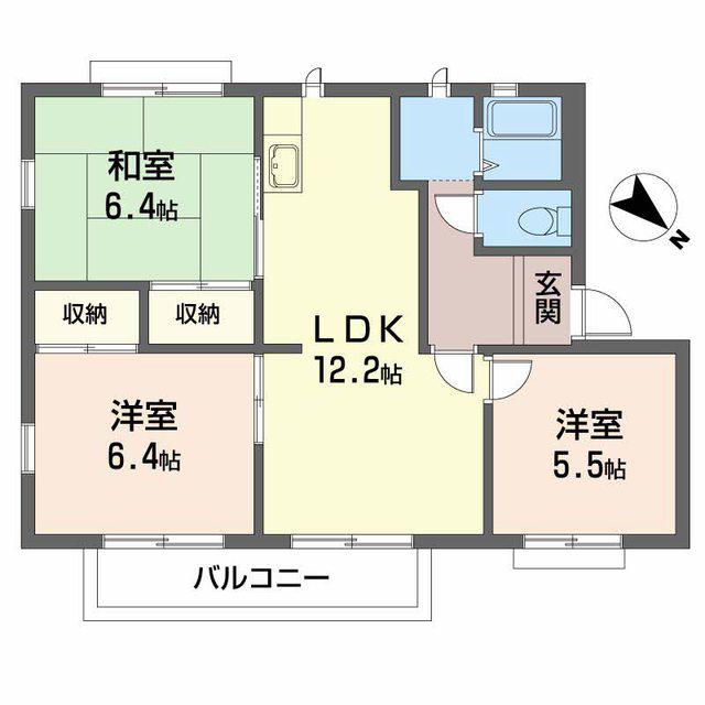 ガーデンタウン清水A棟(3LDK/2階)の間取り写真