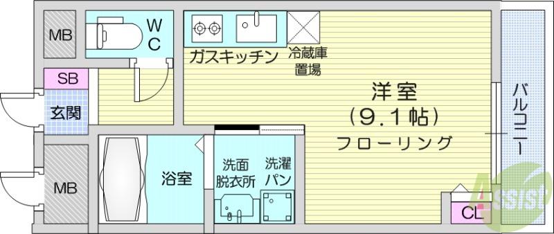 ノーブルコート台原(ワンルーム/4階)の間取り写真