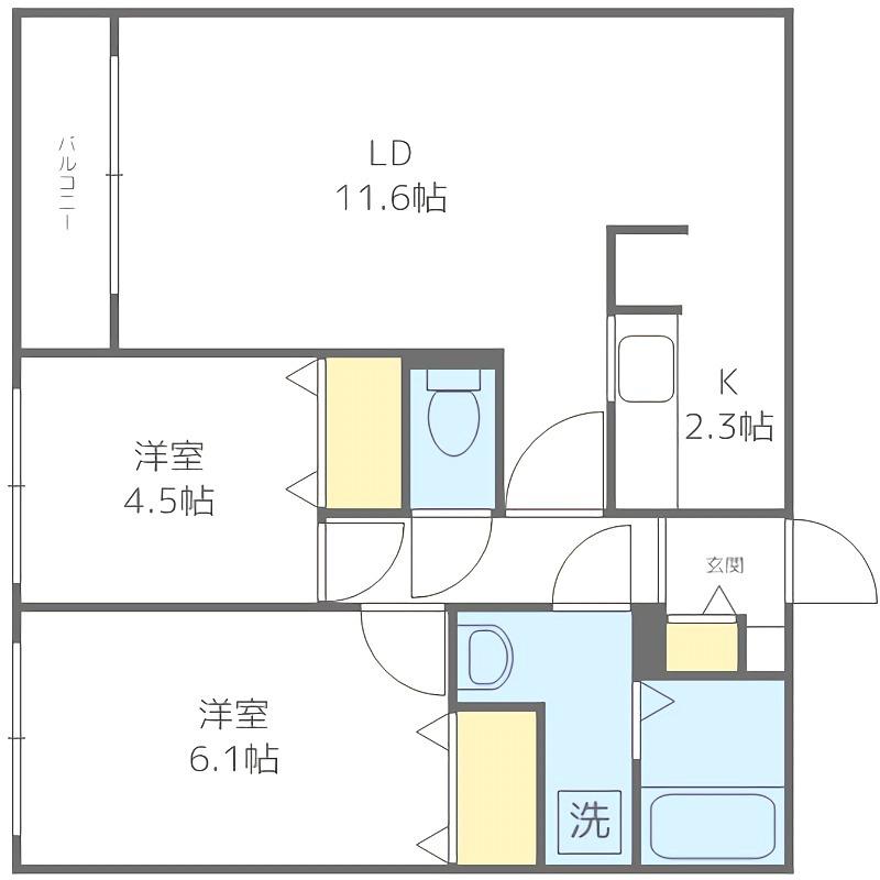 ブランシャール南円山(2LDK/1階)の間取り写真