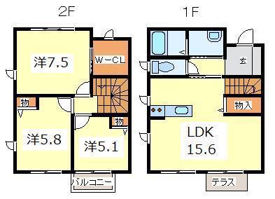 クレセント矢巾(3LDK/1階)の間取り写真