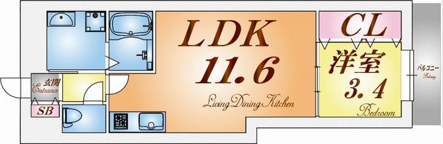 エステイトE神戸城が山(1LDK/2階)の間取り写真