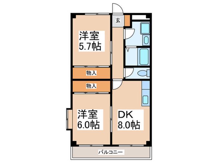 ソレアード三保(2DK/3階)の間取り写真