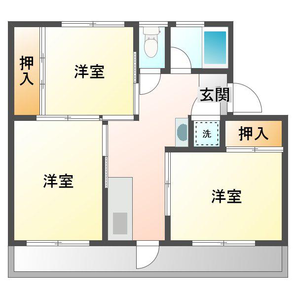 MORUハイツ B棟(3K/2階)の間取り写真