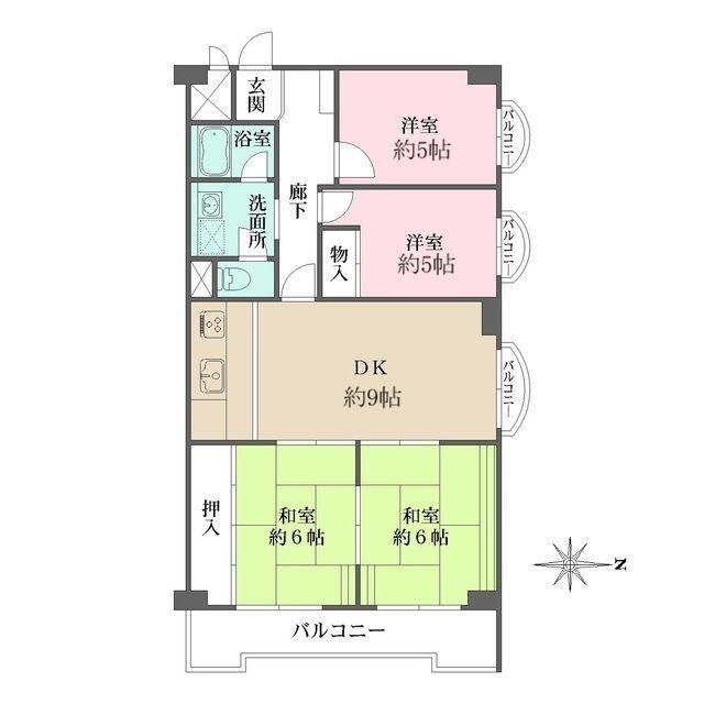 曽根ハイツ(4DK/5階)の間取り写真