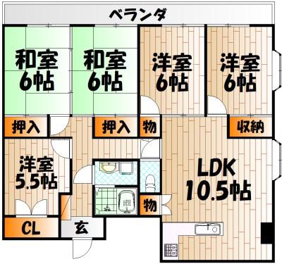 フジエホワイトローザ熊谷(5LDK/1階)の間取り写真
