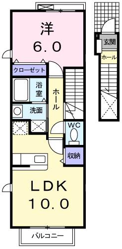 ノーブル・キタオオジ(1LDK/2階)の間取り写真