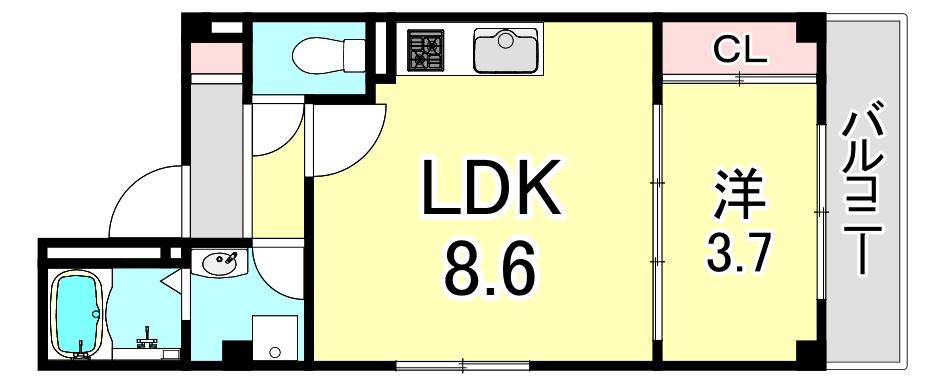 ルクス西宮北口(1LDK/1階)の間取り写真