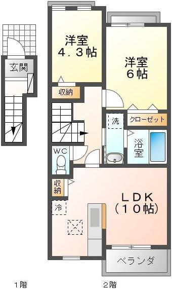 ベル オーヴVIII(2LDK/2階)の間取り写真