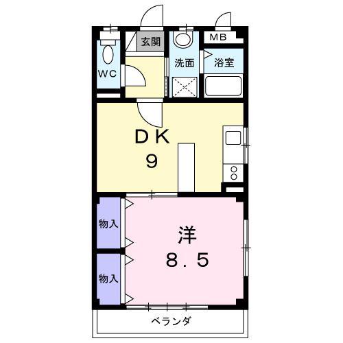 パークハイツ(1DK/3階)の間取り写真