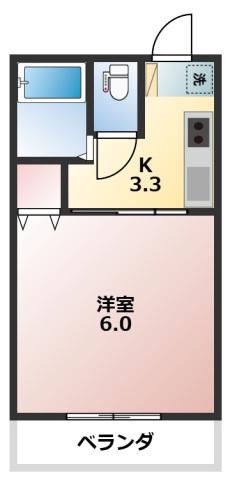 パークプレイス西川原II(1K/3階)の間取り写真