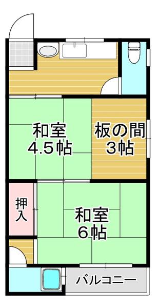 嶋川マンション(2SK/3階)の間取り写真