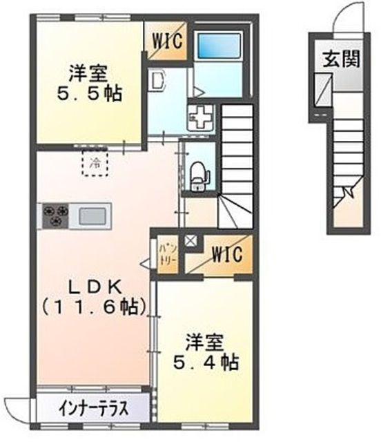 アウローラI(2LDK/2階)の間取り写真