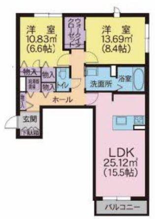 メゾンマスト名須川A棟(2LDK/1階)の間取り写真