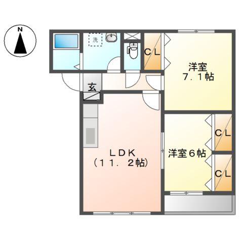 オリエンス桜(2LDK/2階)の間取り写真