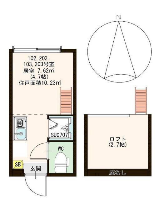 ハーモニーテラス新宿(ワンルーム/2階)の間取り写真