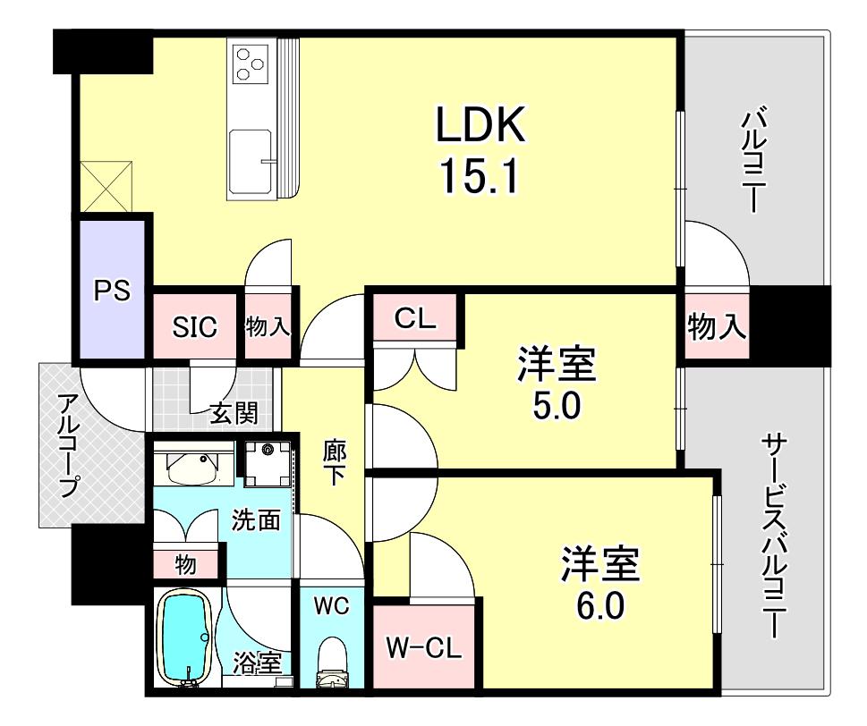シエリアタワー中之島(2LDK/12階)の間取り写真