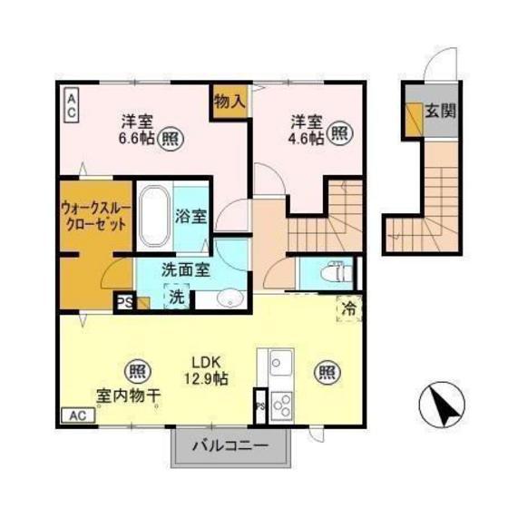 カーネリアン(2LDK/2階)の間取り写真