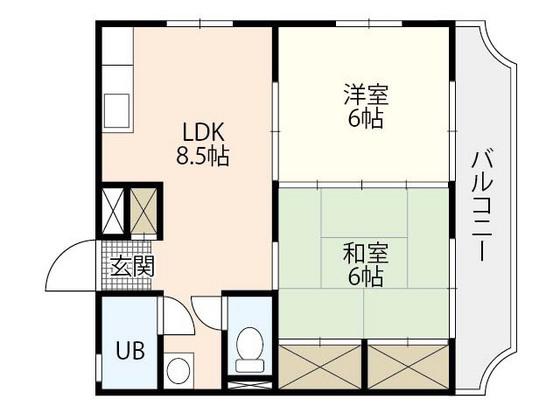 フェリスI(2DK/2階)の間取り写真
