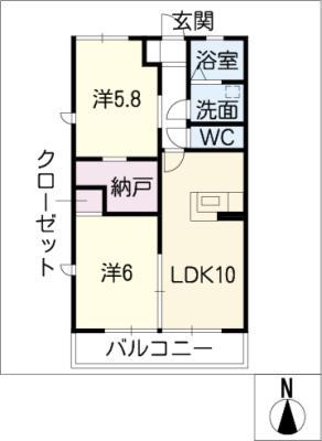 メルベーユセゾン(2LDK/2階)の間取り写真