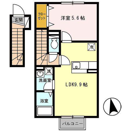 RIVER ウエスト(1LDK/2階)の間取り写真