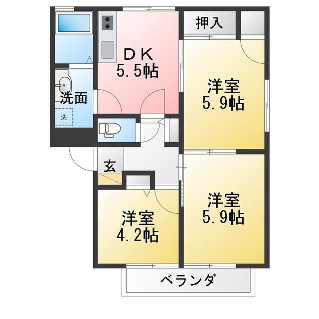 ディアスNODA D棟(3DK/1階)の間取り写真