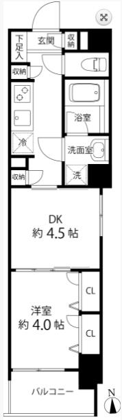 DUOSTAGE白金高輪(1DK/4階)の間取り写真