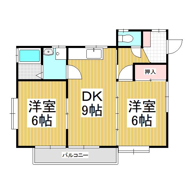 スリーハイム C(2DK/1階)の間取り写真